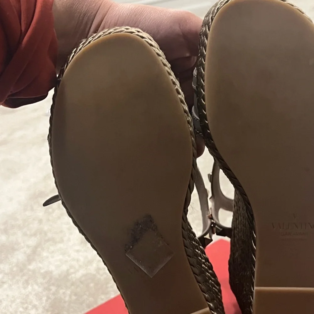 Valentino Garavani Taupe Studded Espadrille Wedge Sandals